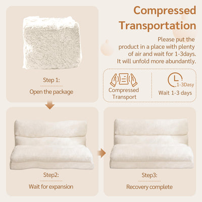 MAXYOYO  Bean Bag Bed Folding Sofa Bed, Extra Wider Fold Full Floor Mattress, Beige Floor Couch