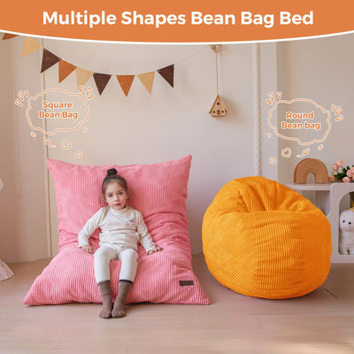 MAXYOYO 3-in-1 Kids Convertible Bean Bag Chair & Bed, Child Floor Sofa for Gaming, Reading, Pink