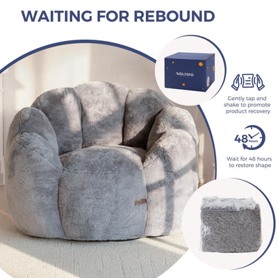 MAXYOYO Bean Bag Chair, Floral Shape Ultra Soft Faux Fur Petal Back Sofa for Adults, Single Size (Dark Grey)