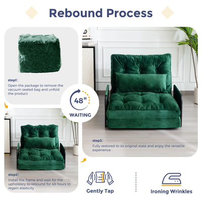 MAXYOYO Adjustable Floor Sofa Couch, Velvet Convertible Lazy Sofa Sleeper Bed with Pillow and Armrest, Single, Green