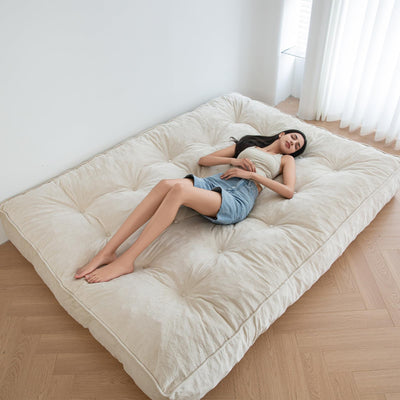 MAXYOYO 8" Thick Futons Sofa Couch Bed, Velvet Tufting Futon Mattress for Adults (Mattress Only), Beige