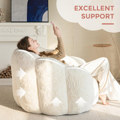 MAXYOYO Bean Bag Chair, Floral Shape Ultra Soft Faux Fur Petal Back Sofa for Adults, Single Size (Beige)