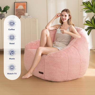 MAXYOYO Bean Bag Chair, Faux Fur Oversized Bean Bag Couch with High Backrest for Living Room, Bedroom, Apartment (Pink)