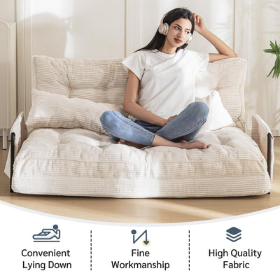 MAXYOYO Adjustable Floor Sofa Bed with 2 Pillows, Multi-Functional Bean Bag Sleeper Bed with Armrest for Reading Gaming, Beige