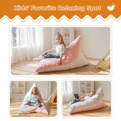 MAXYOYO Kids Bean Bag Chair - 2-Tone Handle Design, High-Density Foam Floor Lounger, Pink & White