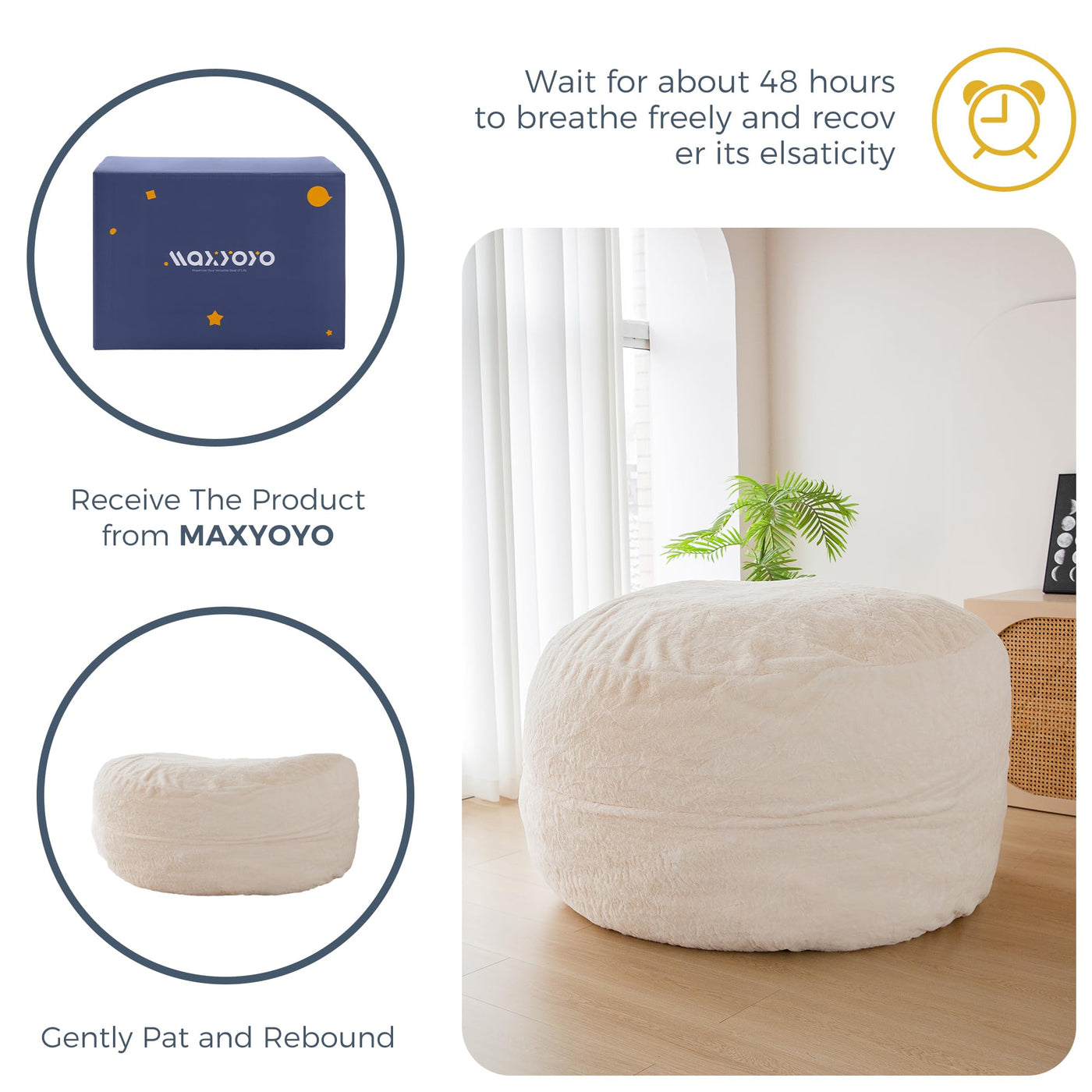 MAXYOYO Giant Bean Bag Chair Bed for Adults, Includes Two Beds, Convertible Beanbag Folds from Lazy Chair to Floor Mattress Bed, Big Sofa Bed, High-Density Foam Filling, Machine Washable, Beige
