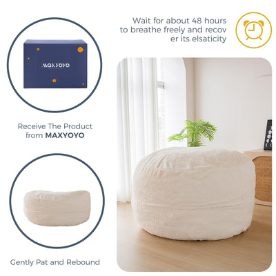 MAXYOYO Giant Bean Bag Chair Bed for Adults, Includes Two Beds, Convertible Beanbag Folds from Lazy Chair to Floor Mattress Bed, Big Sofa Bed, High-Density Foam Filling, Machine Washable, Beige
