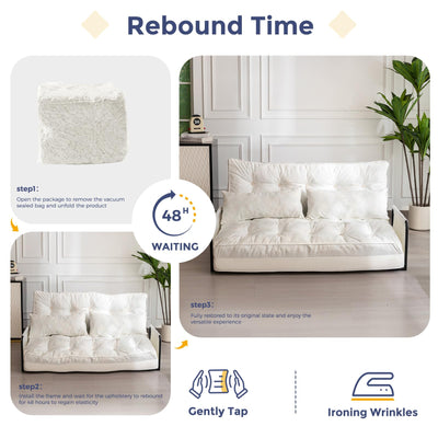 MAXYOYO Adjustable Floor Sofa Couch, Velvet Convertible Lazy Sofa Sleeper Bed with Pillows and Armrest, Double, Beige