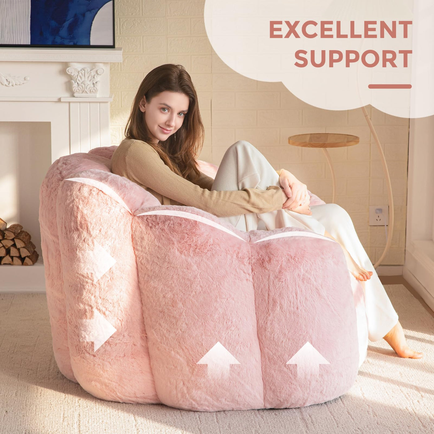 MAXYOYO Bean Bag Chair, Floral Shape Ultra Soft Faux Fur Petal Back Sofa for Adults, Single Size (Pink)