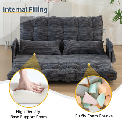 MAXYOYO Adjustable Floor Sofa Bed with 2 Pillows, Multi-Functional Bean Bag Sleeper Bed with Armrest for Reading Gaming, Dark Grey