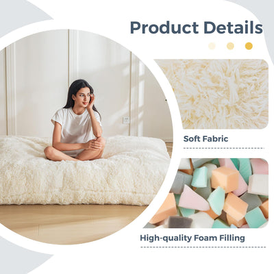 MAXYOYO 3 in 1 Bean Bag Chair, Giant Bean Bag Sofa Bed, Floor Mattress with High-Density Foam Filling, White