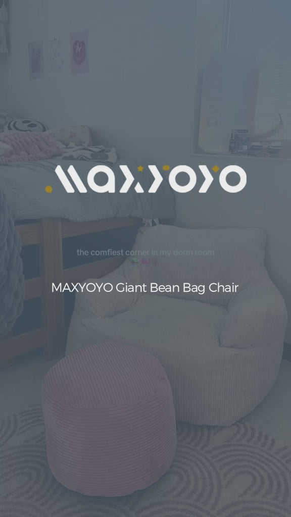 MAXYOYO Giant Bean Bag Chair, Stuffed Bean Bag Couch for Living Room, Beige