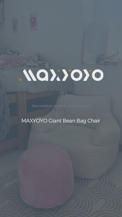 MAXYOYO Giant Bean Bag Chair, Stuffed Bean Bag Couch for Living Room, Beige