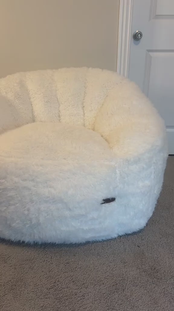 MAXYOYO Giant Bean Bag Chair - Fluffy Shaggy Floor Sofa with Shell Design, White