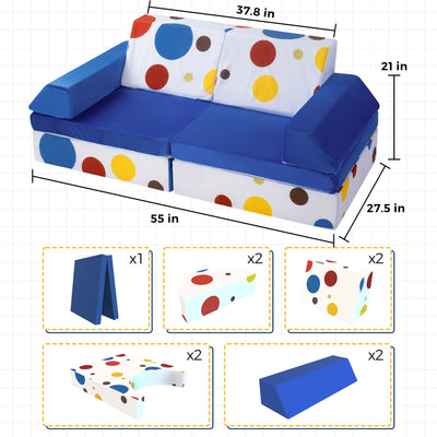 10-Piece Modular Convertible Kids Play Couch Sofa Set with Removable Velvet Covers (Multi)