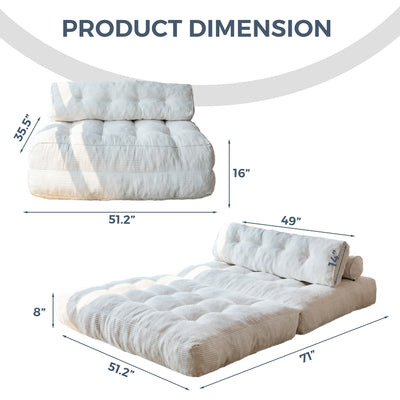 MAXYOYO Corduroy Folding Sofa Bed, Convertible Sleeper Chair with Pillow Foldable Mattress with Back Support(Double), Beige