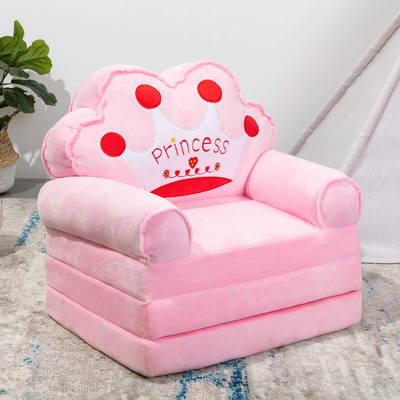 MAXYOYO Pink Foldable Kids Sofa, Cartoon Upholstered 2 in 1 Flip Open Couch Seat for Infant Toddler Baby Girls, Pink Crown