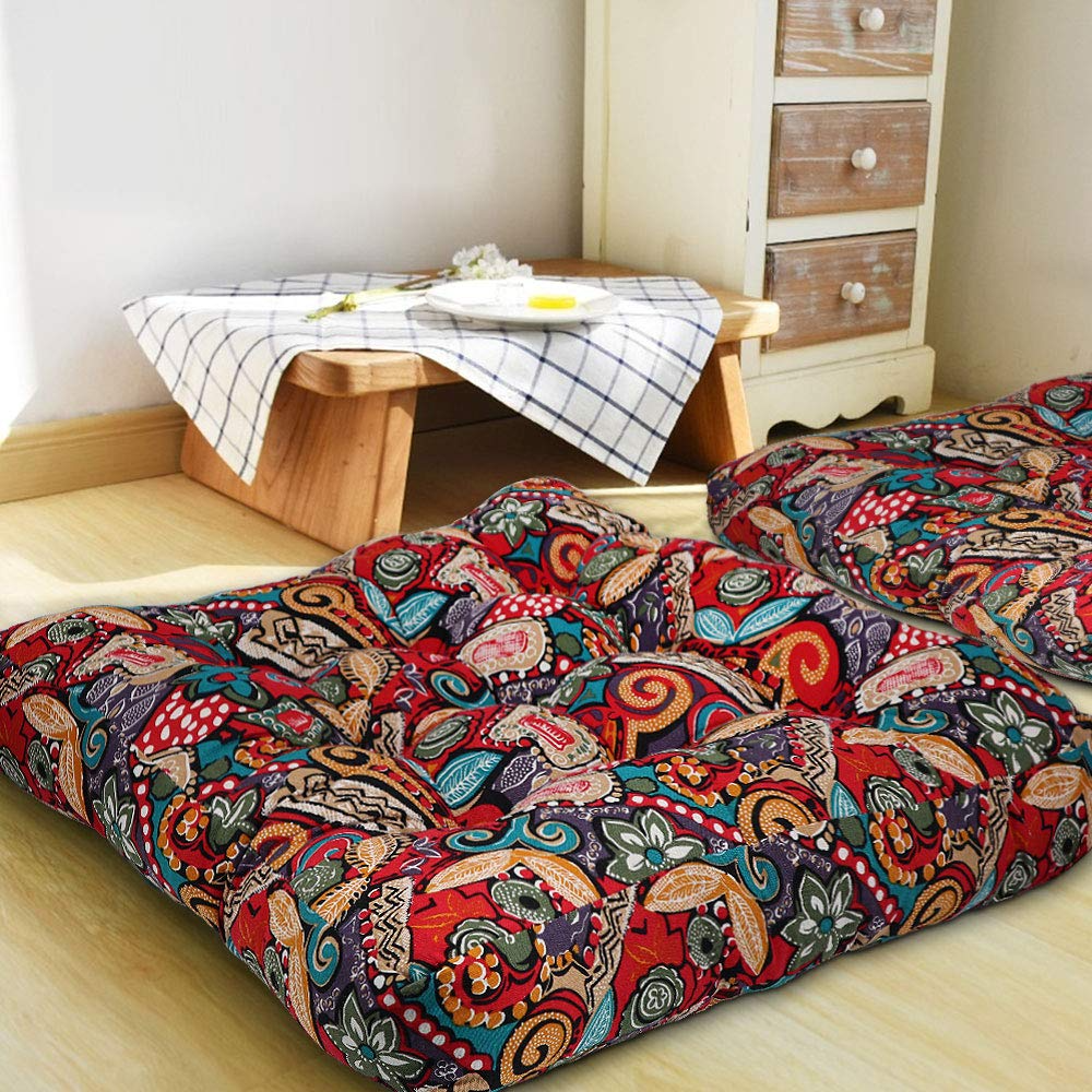 MAXYOYO Boho Floor Cushion, Flower Pattern Mandala Bohemian Style Floor Pillow, 22 Inch
