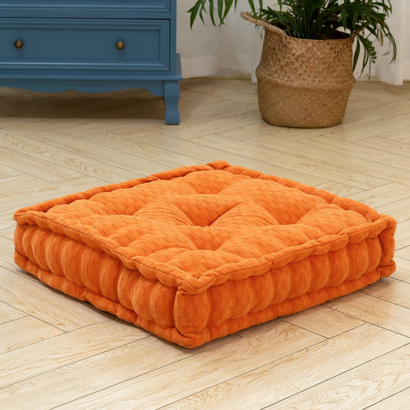 MAXYOYO Square Chenille Floor Pillow, Orange, 20"x20"x5.5"