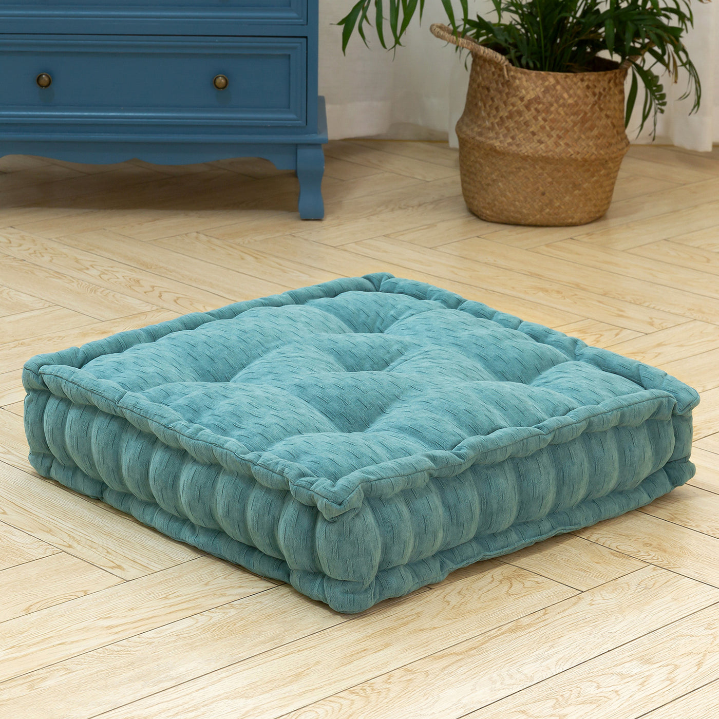 MAXYOYO Square Chenille Floor Pillow, Turquoise, 20"x20"x5.5"