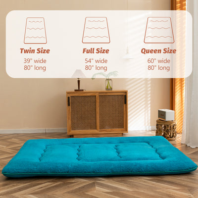 MAXYOYO Sherpa Fleece Japanese Floor Mattress Roll Up Futon Mattress, Turquoise
