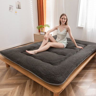 MAXYOYO Sherpa Fleece Japanese Floor Mattress Roll Up Futon Mattress, Dark Grey