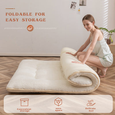 MAXYOYO Sherpa Fleece Japanese Floor Mattress Roll Up Futon Mattress, Beige