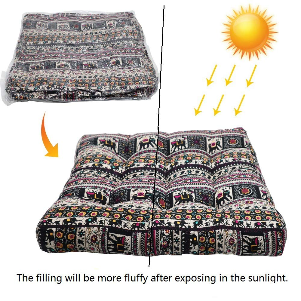 MAXYOYO Boho Floor Cushion, Flower Pattern Mandala Bohemian Style Floor Pillow, 22 Inch