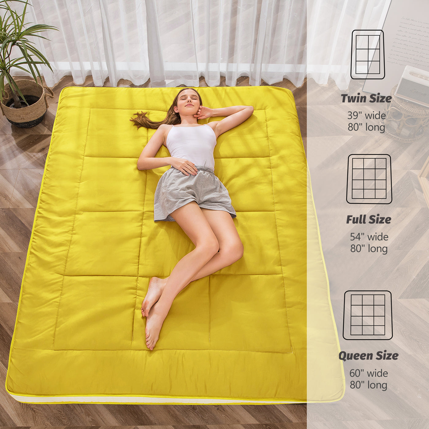 MAXYOYO Comfortable Square Futon Mattress Full Size, Bright Yellow