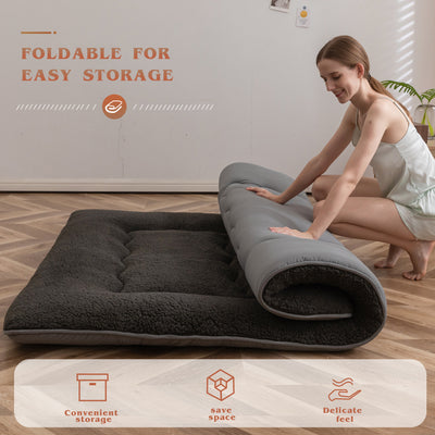 MAXYOYO Sherpa Fleece Japanese Floor Mattress Roll Up Futon Mattress, Dark Grey