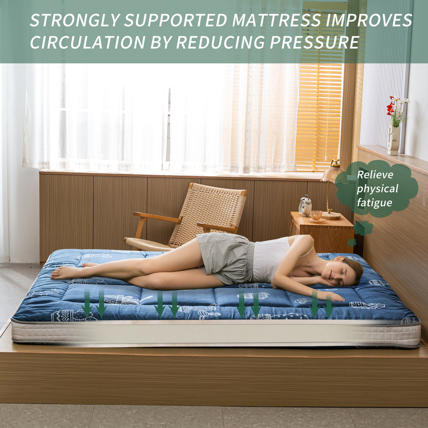 MAXYOYO Padded Japanese Floor Mattress,  Grey Cactus Pattern Futon Mattress Extra Thick Folding Sleeping Pad