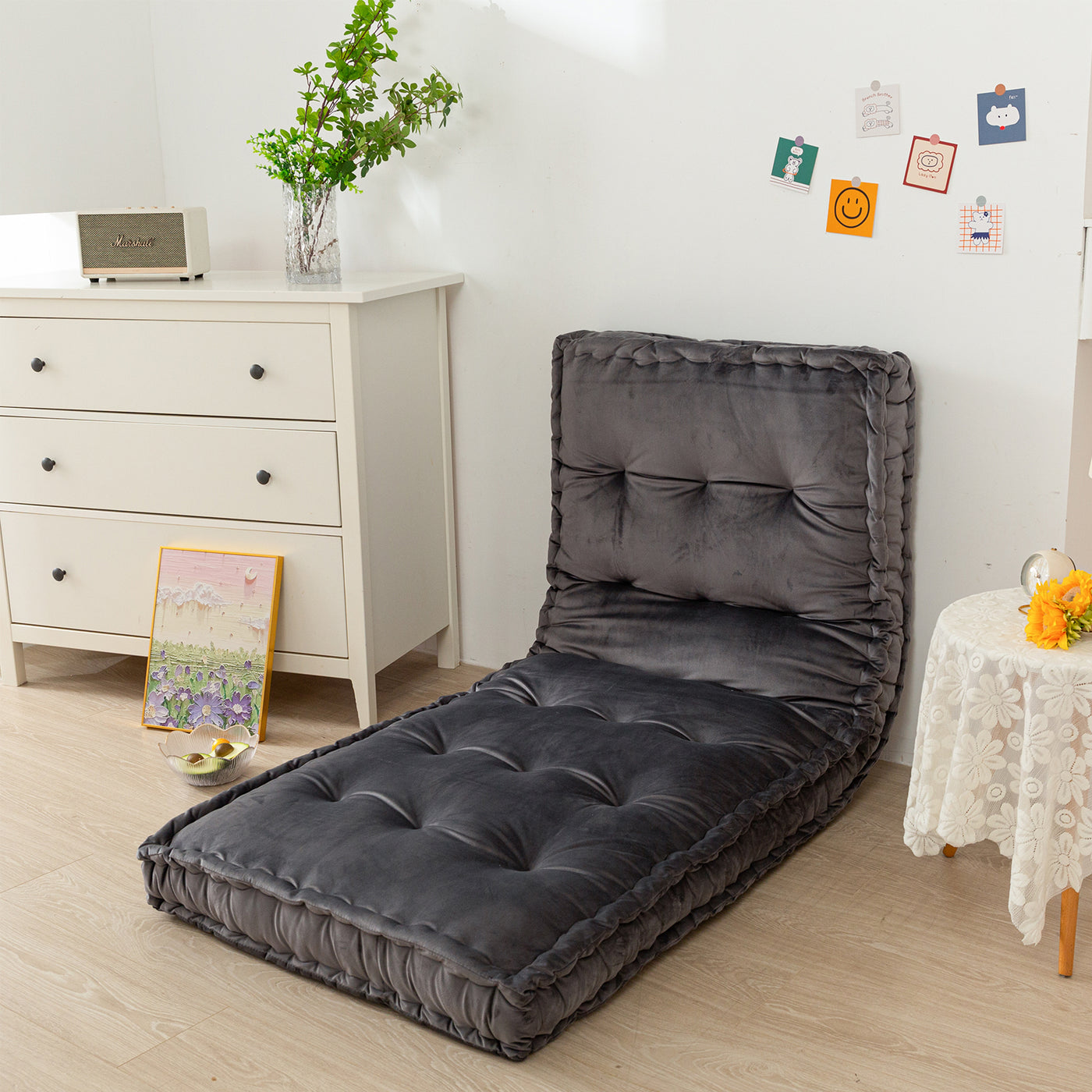 MAXYOYO Velvet Daybed Cushion, 75" x 30" Daybed Mattress Window Seat Cushion, Dark Grey