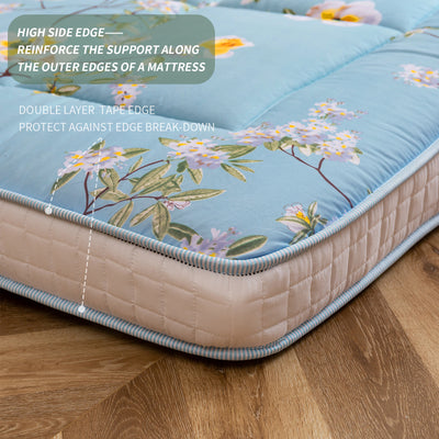 MAXYOYO Rustic Floral Korean Padded Japanese Futon Mattress, Quilted Bed Mattress Topper, Folding Sleeping Pad Guest Bed for Camping Couch