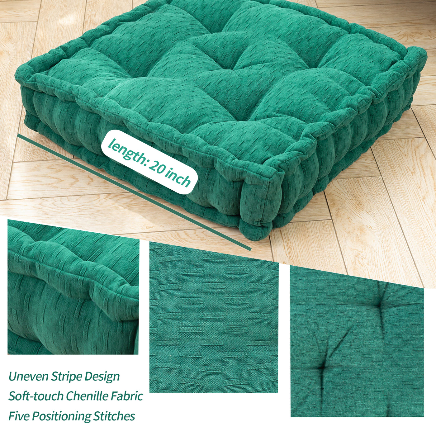 MAXYOYO Square Chenille Floor Pillow, Green, 20"x20"x5.5"