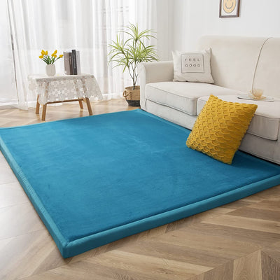 MAXYOYO Baby Play Mat, Coral Velvet Area Rug Thick Japanese Tatami Mat with Non-Slip Backing, Turquoise