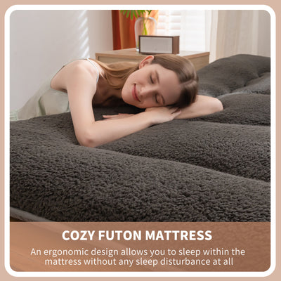 MAXYOYO Sherpa Fleece Japanese Floor Mattress Roll Up Futon Mattress, Dark Grey