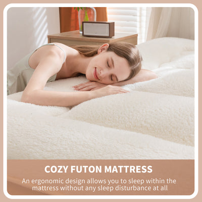 MAXYOYO Sherpa Fleece Japanese Floor Mattress Roll Up Futon Mattress, Beige
