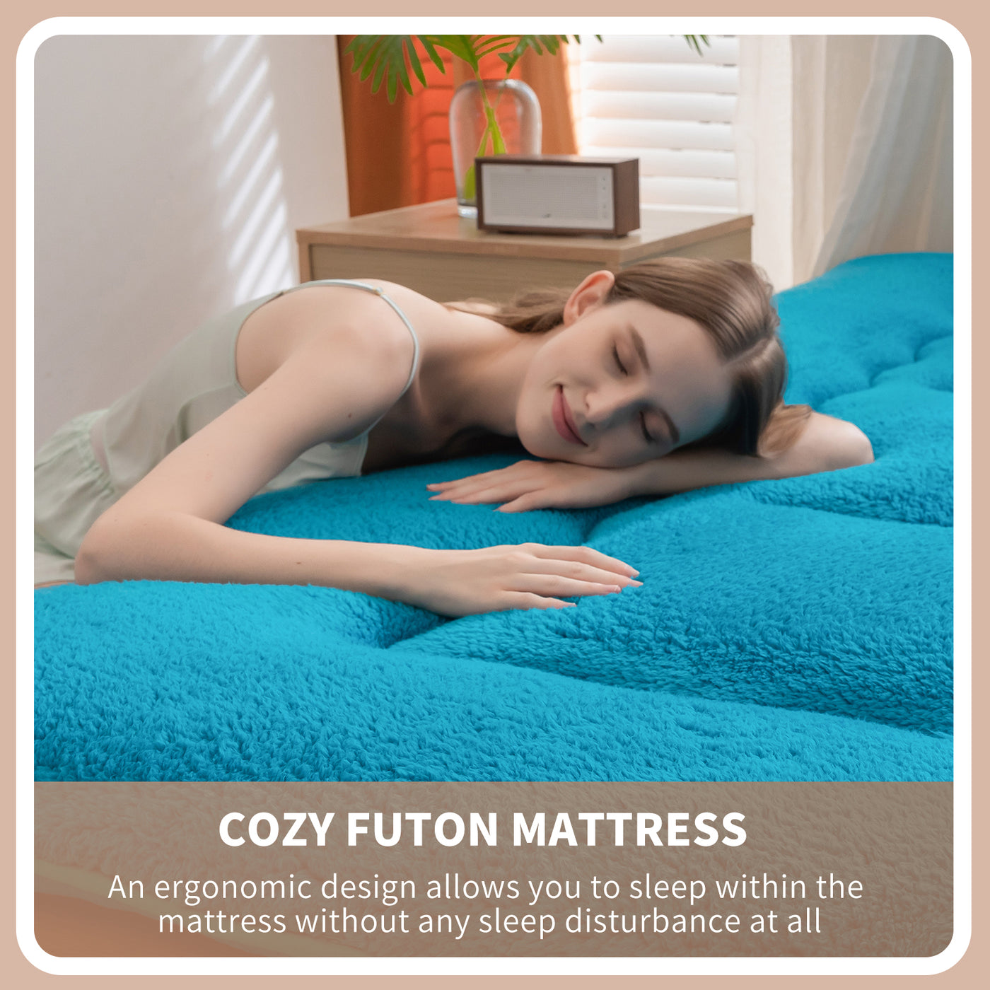 MAXYOYO Sherpa Fleece Japanese Floor Mattress Roll Up Futon Mattress, Turquoise