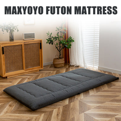 MAXYOYO Roll Up Camping Mattress, Carry Handle Foldable Futon Mattress Outdoor Indoor Roll Out Pad, Dark Grey