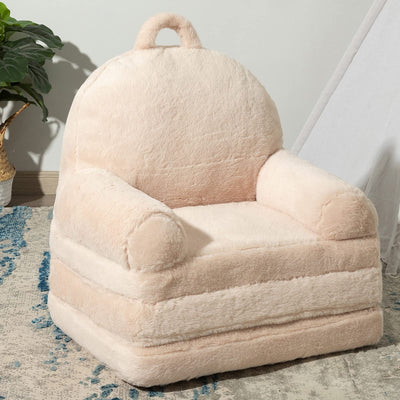 MAXYOYO Plush Foldable Kids Sofa, Children Couch Backrest Armchair Bed, Beige