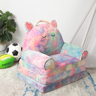 MAXYOYO Plush Foldable Kids Sofa, Tie-Dye Style Children Couch Backrest Armchair Bed with Pocket