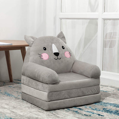 MAXYOYO Cartoon Foldable Kids Sofa, Plush Cat Shape Children Armchair