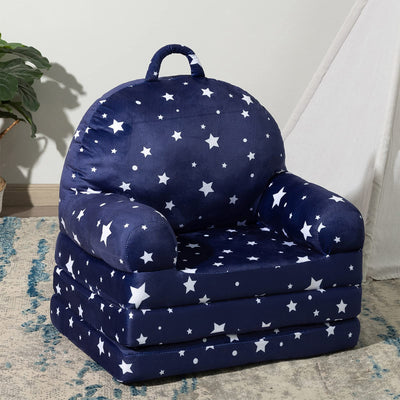 MAXYOYO Foldable Kids Sofa, Children Couch Backrest Armchair Bed with Pocket, Star Pattern