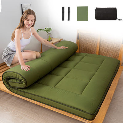 MAXYOYO Japanese Floor Mattress for Adults, 4" Thick Roll Up Floor Bed Futon Mattress Shikibuton, Green