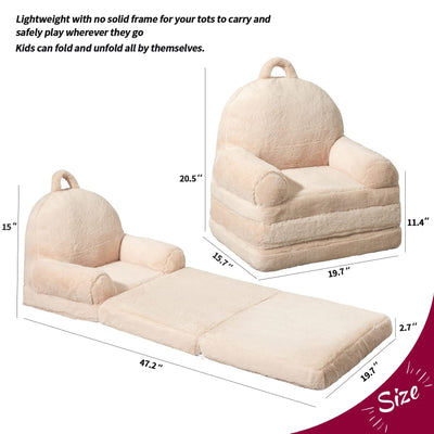 MAXYOYO Plush Foldable Kids Sofa, Children Couch Backrest Armchair Bed, Beige