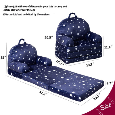 MAXYOYO Foldable Kids Sofa, Children Couch Backrest Armchair Bed with Pocket, Star Pattern