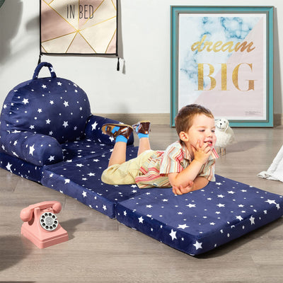 MAXYOYO Foldable Kids Sofa, Children Couch Backrest Armchair Bed with Pocket, Star Pattern