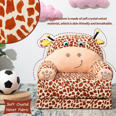 MAXYOYO Cartoon Foldable Kids Sofa, Plush Giraffe Shape Children Armchair