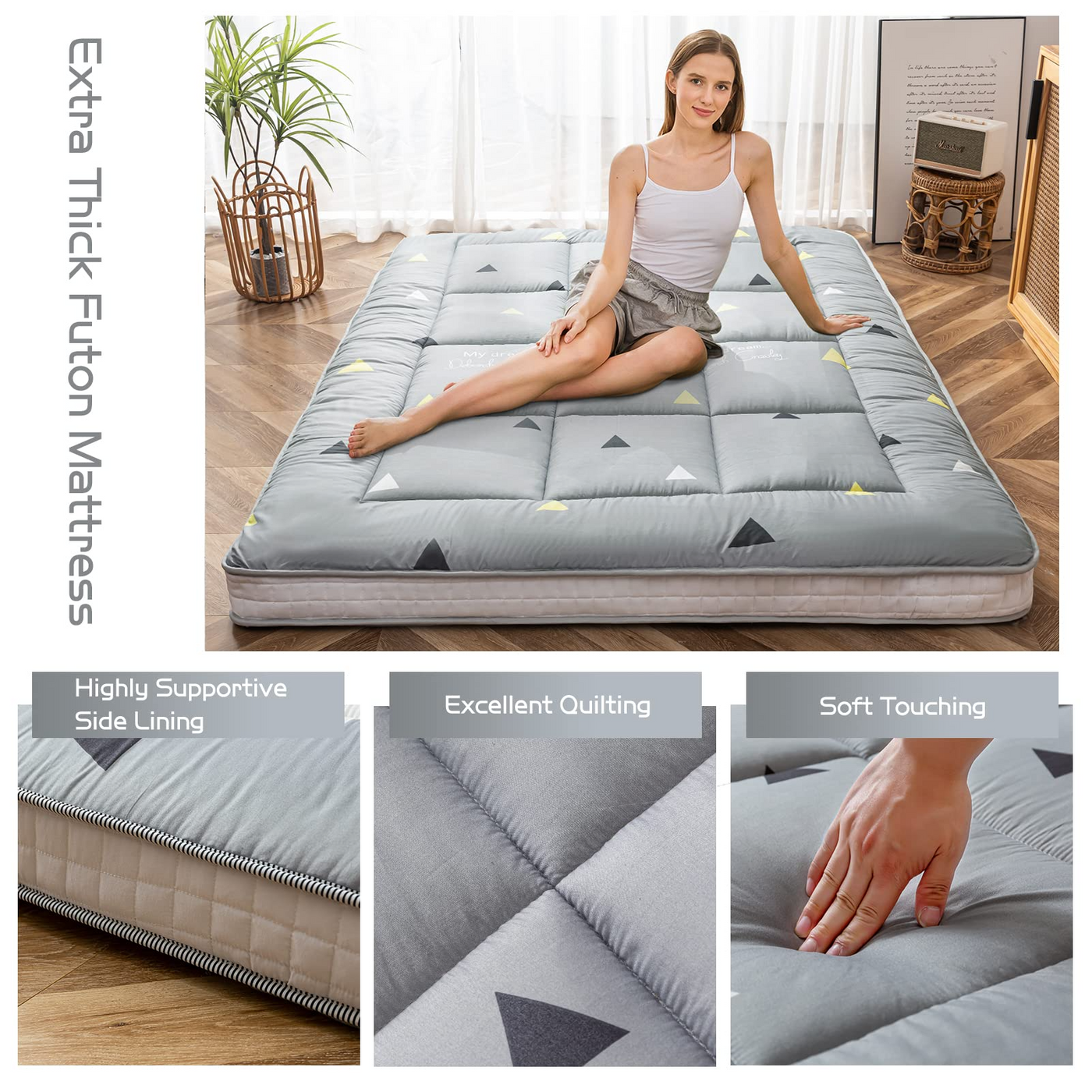 floor mattress#pattern_grey-triangle