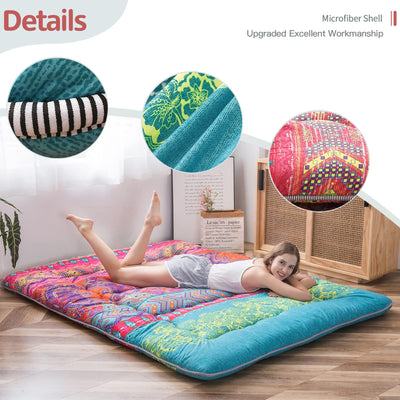 MAXYOYO Bohemian Retro Floor Mattress Boho Floral Style Japanese Futon Mattress